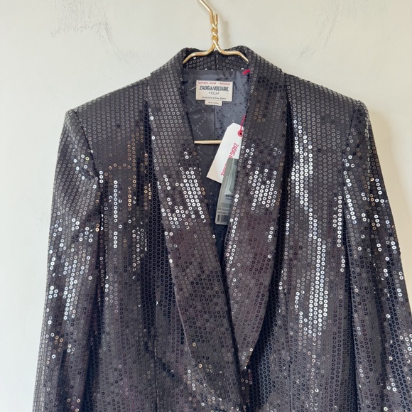 NWT Zadig & Voltaire Black Vive Sequin Blazer 42 / XL - Picture 7 of 11